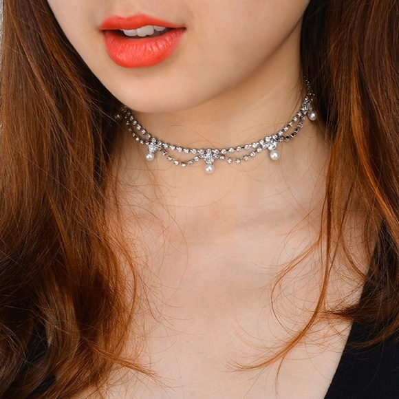Diamond & Pearl Choker Necklace - Picture 3 of 4